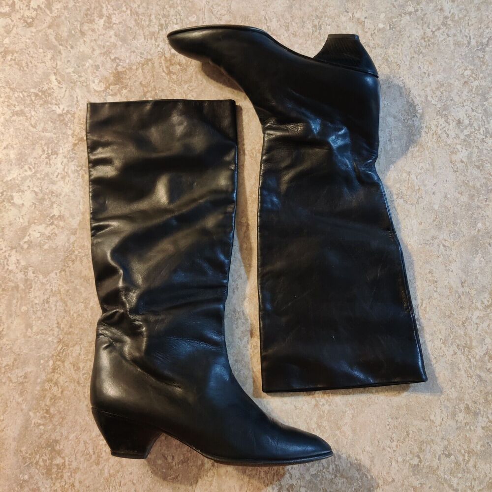 GALO Pumps Womens‎ 38.5 US 7.5 Black Leather Heels Long Boots Hand Made In Italy
